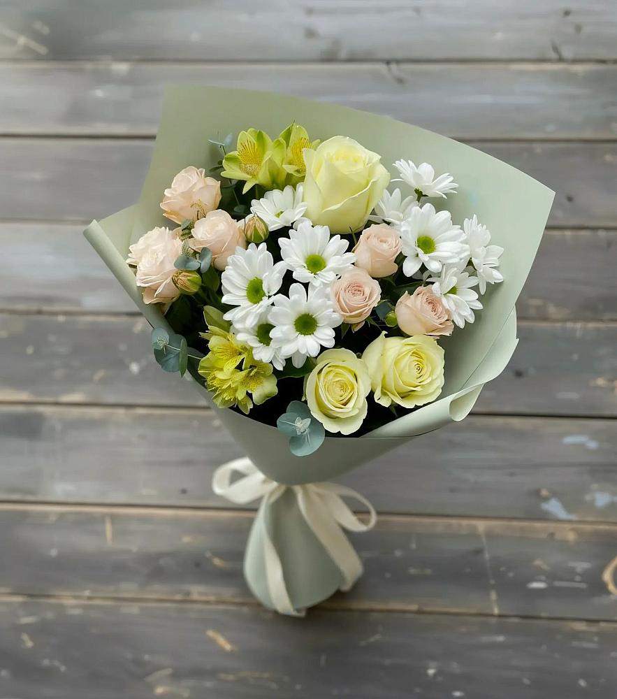 Букет цветов из: Альстромерии, Розы и Хризантемы в Шемордан