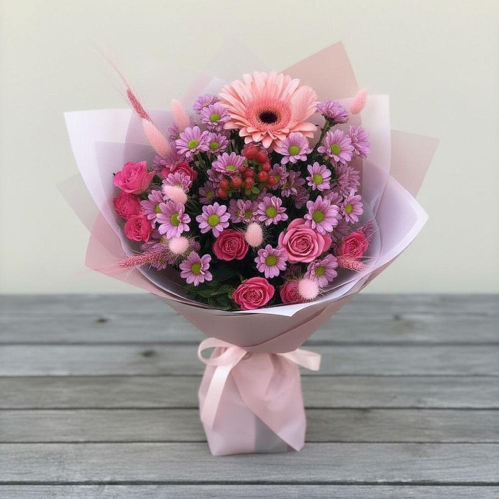 Букет цветов из: Розы, Герберы и Хризантемы в Шемордан