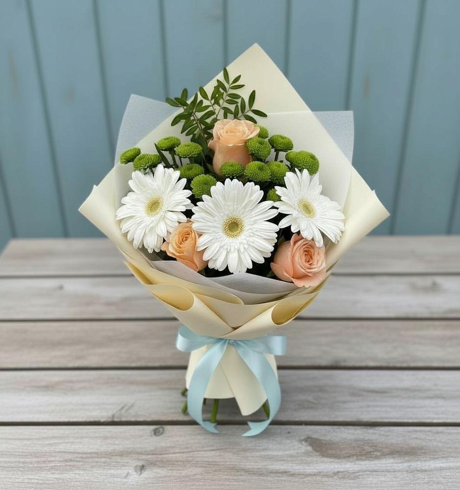 Букет цветов из: Герберы, Розы и Хризантемы в Шемордан