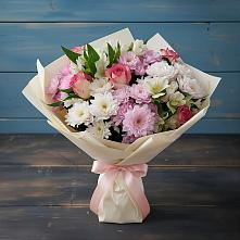 Букет цветов из:  Хризантемы, Альстромерии и Розы #REPLACE_PRED# Шемордан