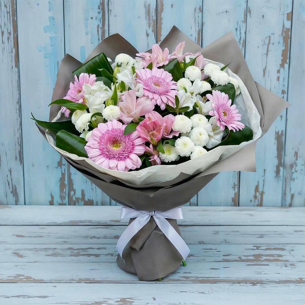 Букет цветов из: Герберы, Альстромерии и Хризантемы в Шемордан